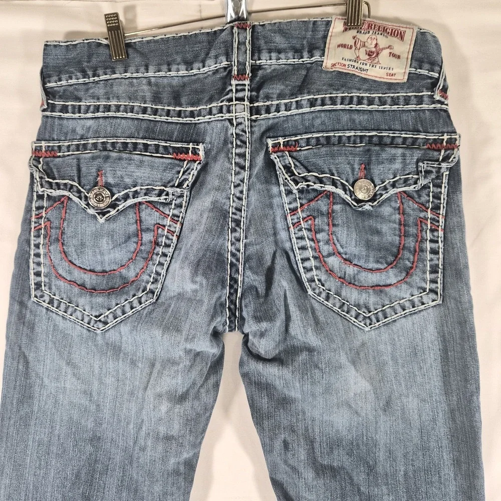 Y2k True Religion Ricky Super T Men's 33 Straight Leg Jeans Red White Stitch